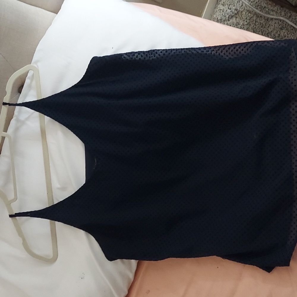 Banana Republic Navy Blue V Neck Polka Dot Textured Lined Sleeveless Top M - Picture 5 of 8